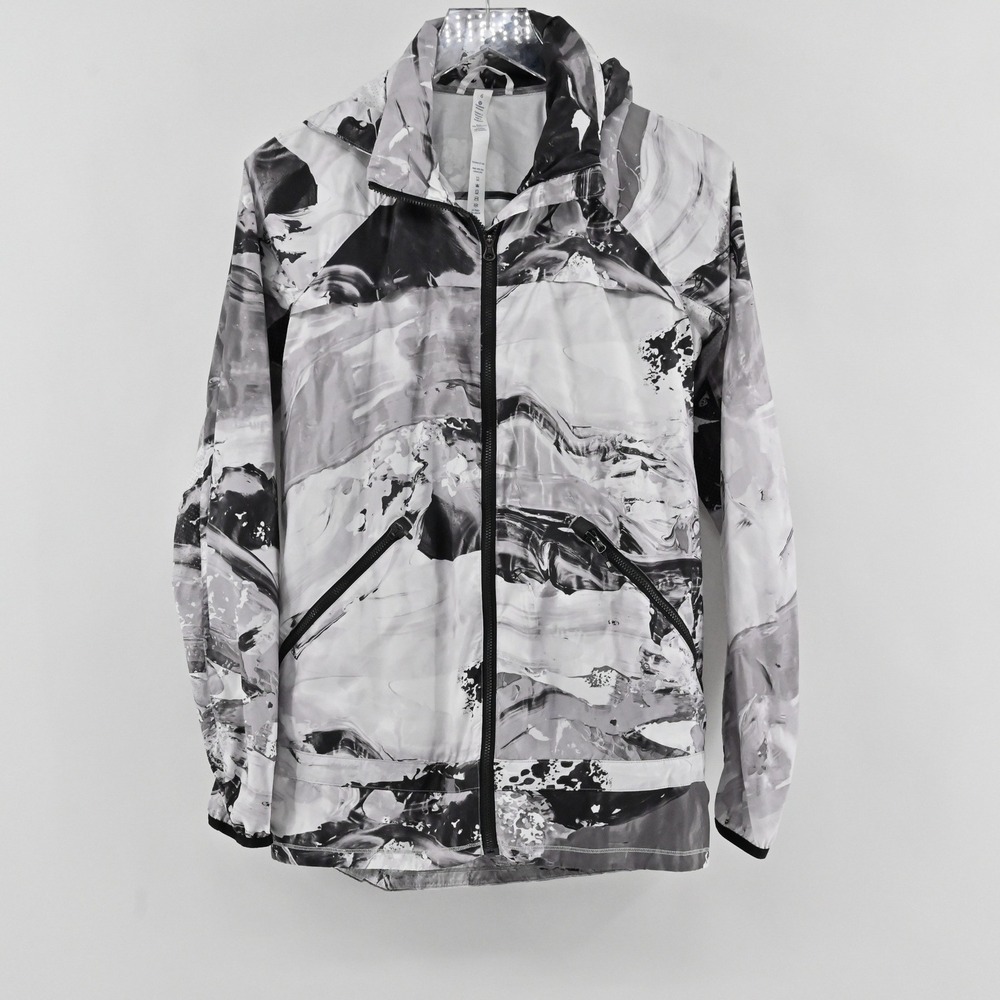 Lululemon Miss Misty Jacket II Womens Size 6 Black White Marble Hood Windbreaker